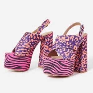 Lemonade Women's‎ Kimberly-Animal Print Ultra High Platform Sandals Size 7.5